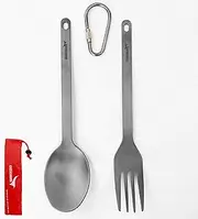 Goshawk Pure Titanium Spoon Fork Knife 2in1 Backpacking Camping Hiking with 210T Bag