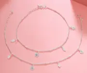 925 Sterling Silver Hamsa Hand and Clover Charm Chain Anklet Jewelry For Women