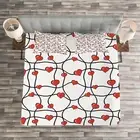 Valentines Quilted Bedspread & Pillow Shams Set, Geometric Hearts Print