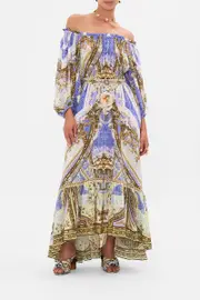 FRILL OFF THE SHOULDER LONG DRESS GILDED PLEASURES