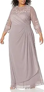 [Alex Evenings] Womens Plus-Size Long A-line Dress with Sleeves 3/4 Sleeve Special Occasion Dress