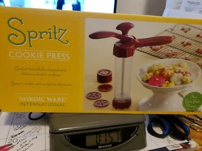 Spritz Cookie Press Maker With 12 Discs Nordic Ware Plastic Burgundy Red