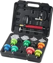 VEVOR 14 pcs Universal Radiator Pressure Tester Kit, Coolant Pressure Tester Kit with Manual Pump and Color-coded Steel Test Cap Adapters, with Toolbox, For Cars Motorcycles Trucks Cooling System