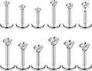 [Telooco] 12Pcs Nose Stud 16G Flat Back Stainless Steel Internally Threaded Nose Studs Silver Cartilage Helix Tragus Piercing Jewelry (2mm/3mm/4mm/5mm)