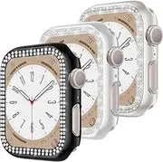 3 Pack Diamond Case for Apple Watch SE/6/5/4 44mm, Bling Rhinestone Bumper Protective Frame Cover Women iWatch Series SE 6 5 4 Accessories（No Screen Protector),Black/Silver/Clear