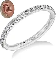 [FINE4U] ASTM F136 Titanium Piercing Jewelry Chain Nose Hoop Ring Gold 16G 8mm 10mm 11mm 12mm for Cartilage, Helix, Conch, Daith, Rook, Body Implant Grade, Hypoallergenic Hinged Clicker