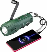 MOLEBIT Hand Crank Flashlight with Emergency Radio LED Torch Phone Charger, Portable Dynamo SOS Rechargeable USB Charging Handheld LED Flashlights Built-in Loudspeaker for Camping Hiking Gift
