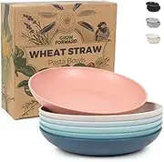 Grow Forward Premium Wheat Straw Pasta Bowls - 30oz Unbreakable Wide & Shallow Dinner Plate Bowls Set of 6 - Microwave Safe Reusable Plastic Pasta Bowls for Kids, Adults, Salad, Camping, RV - Tropical