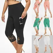 Women's Leggings Anti Chafing Shorts Fashion Streetwear Calf-Length High Waist Solid Color Lace Elastic Waist Breathable Comfortable Stretchy Daily Wear Weeken