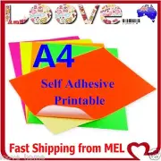 100x A4 Fluo Colour Self Adhesive Sticker Paper Sheet Label Laser Inkjet Print