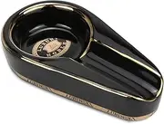 Black Gold Ceramic Cigar Ashtray with Holder, Classic Cigar Gilt Ash Tray for Home Office Patio