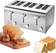 Commercial 6 slices Toaster,Stainless Steel Pop-Up Toaster,Toaster Removable Crumb Tray,with 6 Widen Card Slot 3.8cm,Frozen/Cancel/Reheat function,Brushed & Stainless Steel,for Home