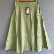 Vero Moda A-line Calf Skirt Linen Blend Green Size S RRP $59.95 BNWT