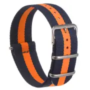 Nylon Striped Watchband 24mm Soft Slip-Thru Nylon Strap, Blue Orange Watch Band