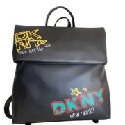 Brand New Black DKNY LOGO Tully MD Foldover Artistry Backpack Gorgeous Dual B