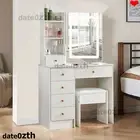 Dressing Table Stool Set Makeup LED Lighted Mirror Storage Desk for Bedroom