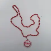 Coca-Cola Red Bead Necklace with white Coke Medallion set 6