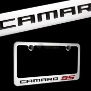 CHEVROLET CAMARO SS Chrome Brass Metal License Plate Frame with Black Caps NEW (for: Chevrolet)