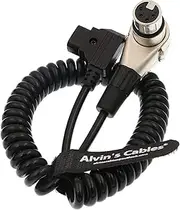 Alvin's Cables XLR 4 Pin Female Right Angle to D Tap Coiled Power Cable for ARRI Alexa Camera Monitor