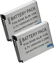 2 Packs 3.7V 1400mAh SLB-10A Battery for Samsung EX2F HZ15W SL202 SL420 SL620 SL820 WB150F WB250F WB350F PL50 PL60 PL85 PL610