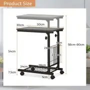 Adjustable C-Shape Sofa Side Table with Storage Basket and Wheels - Grey