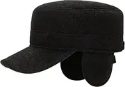 [Clobeau] Men's Winter Wool Cadet Hat Trucker Dad Hat Military Flat Top Baseball Cap Flat Top Hats Ear Flaps Newsboy Hats