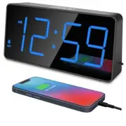 Digital Alarm Clock for Bedroom Bedside, Loud Alarm Clock for Heavy Blue