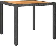 Black Poly Rattan Garden Table 90x90x75 cm with Acacia Wood Top, Sturdy Outdoor Dining Table with Steel Frame, Durable and Weather-Resistant