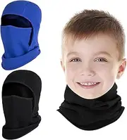 [Potopok] 2 Pack Kids Balaclava Face Mask for Boys Girls, Windproof Winter Hat Ski Mask for Cold Weather, Breathable Face Warmer for Sports -9 Black Blue