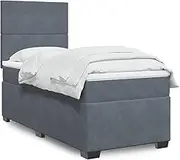 Generic Box Spring Bed with Mattress Dark Grey King Single Velvet,3291076