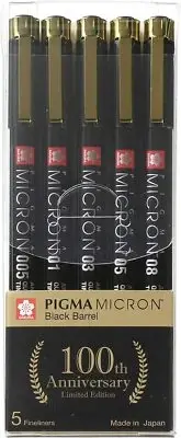 Sakura Pigma Micron Black Barrel 5 Fineliners (Set 1 Count (Pack of 1),