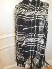 NORDSTROM BP - Women’s Fringe Trim Plaid Knit Scarf Black Multi 72” X 30” - NWT