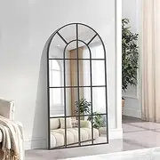 Black Arched Mirror, 30x60 inch Window Pane Mirrors for Wall Decor, Arch Window Mirror, Wall Mounted Mirror, Black Frame Arched Mirror for Living Room Bedroom Entryway, Hanging or Leaning Against