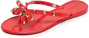 [OMGard] Studded Jelly Shoes for Womens Bow Flip Flops Jellies Sandals Flat Black Summer Beach Thong with Rivets Strappy Slides Slip On