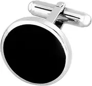 [Select Gifts] Box Set Shirt Tie Bar Slide 53mm Sterling 925 Solid Silver Round Onyx Cufflinks