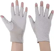 [Healvian] 1 Pair Outdoor UV Protection Half Finger Gloves for Women Ultrathin Non Skid Sunblock Workout Mittens for Cycling Climbing and Riding Grey