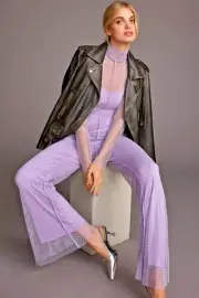 ANTHROPOLOGIE SUNDAY BROOKLYN RAINBOW RHINESTONE MESH NET EVENT JUMPSUIT LILAC S