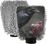 XYMZR Raven Gothic Rose Red Absorbent Microfiber Car Wash Mitt, Funny Cute Anime Scratch Free for Cars Cleaning, Home Cleaning Mitts, 2 Pack, 10.24” L x 7.09” W
