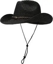 [Generic] Straw Cowboy Hats Western Cowgirl Hat Foldable Wide Brim Cowboy Hat Travel Vacation Beach Sun Hats for Women Men