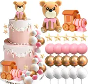 LaVenty Bear Cake Toppers Pink Bear Cake Cake Toppers Gold White Ball for Gir...