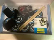 Drum Kit Portable Electronic Roll-Up Drums with Sticks and Pedals 9 Pads Drum