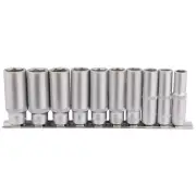 Draper 3/8"D 10 Piece Deep Metric Socket Set on Metal Rail 10-19mm 16401