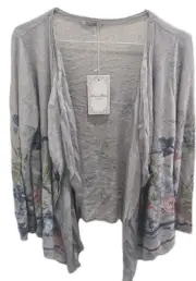 Elena Baldi Italy Womens Small Open Front Drape Gray Floral Silk Cardigan NWT