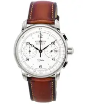 Zeppelin 100 Jahre Chronograph Tachymeter Leather Strap White Dial Quartz 86761 50M Men's Watch