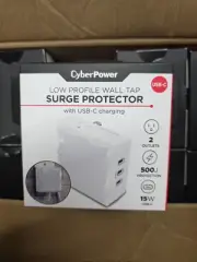 Cyber Power Wall Tap Surge Protector with 3-USB-C Ports 2-Outlet White