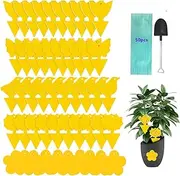 50 Pack Sticky Dual-Sided Gnat Traps,Fruit Fly Trap with Punch Hole,Fungus Gnat Non-Toxic and Odorless for Mosquitoes,Houseplant, Garden,with Twist Ties and Small Shovel (Yellow)