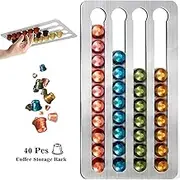 LINZOM Coffee Pod Holder Organizer Compatible with Nespresso Original Line, Stainless Steel Capsule Holder 41x 22cm Holds 40 Pods for Kitchen Wall, Cabinets, Adhesive