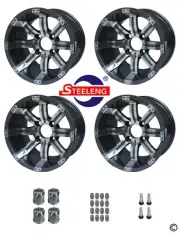 GOLF CART 12"x7" 'TEMPEST' MACHINED/GUNMETAL ALUMINUM WHEELS / RIMS (SET OF 4)