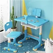 Kids Desk and Chair Set, Adjustable Height Children Study Table and Chair, with Pen Tray and Reading Stand, School Home Learning Tools for Boys and Girls