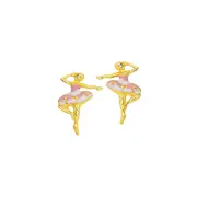 9ct Gold Enamel Ballerina Kids' Stud Earrings